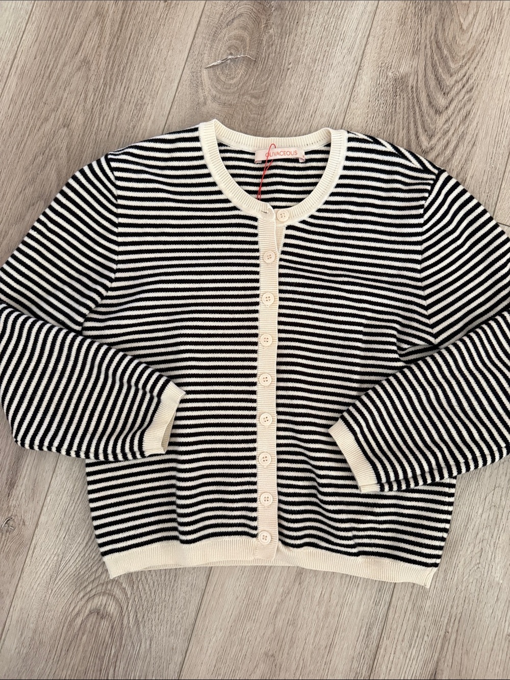 Olivaceous Black & Cream Stripe Button Cardigan Sweater Medium NWOT